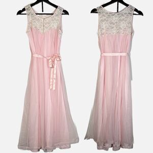 Vintage Komar Pink Lace and Chiffon NightGown Dress Small Fairy Ballet 1960s